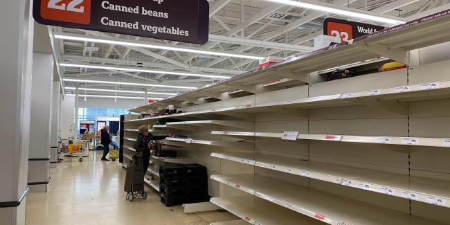 Empty shelves in Sainsburys supermarket